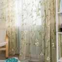 Sheer Curtains for Living Room Curtain Green Leaf Embroidered Rod Pocket Window Curtains Classical Flower Embroidery Semi-Sheer Curtains for Bedroom Window Drapes 2 Panels (54x84 Inch(W x L)) (54"W x 84"L (Pack of 2))
