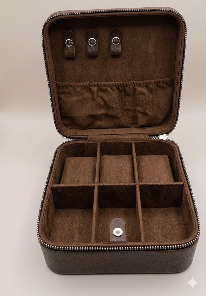 Leather Jewelry Box for Men Travel Jewelry Organizer by Handmade Zipper Jewelry Cufflinks Ring Necklace Bracelet Storage Case