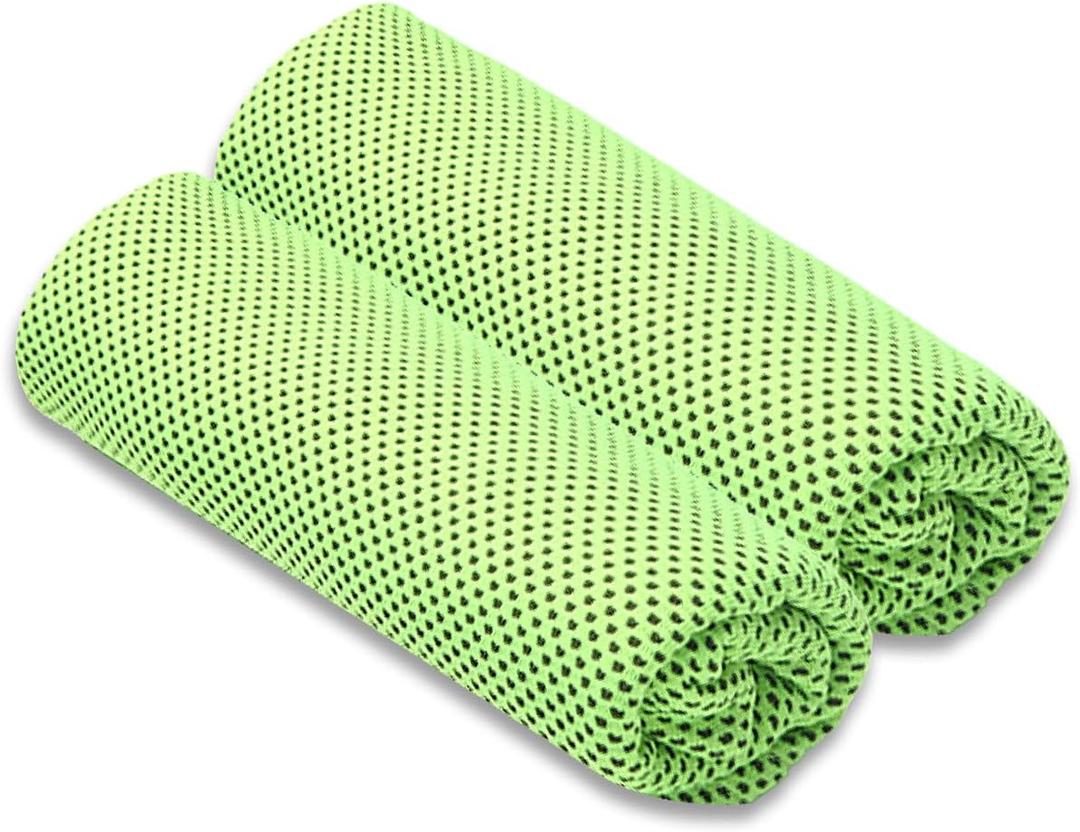 JUAN & JASMIN 2 Pack Cooling Towels (19.5"x15"), Soft Breathable Chilly Towels, Super Absorbent, Ice Wraps, Towels-Ideal for Hiking, Running, Workout, Gym, Dancing, Camping, Fitness (Green)