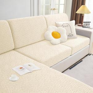 Magic Sofa Covers - Stretchy Sectional Sofa Cover, Soft & Wear Resistant Couch Cover with Elastic Bottom, Furniture Protector for Pets, Washable Sofa Slipcovers for Sectional Couches (Beige)