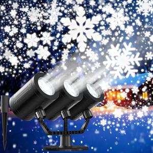 Snowflake Christmas Projector Lights Outdoor 2025 Upgraded Triple Head Snowflake Projector with Timer Waterproof LED Snowfall Projector for Holiday for Christmas Decoration