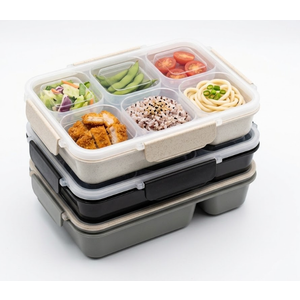 Bento Box Adult Lunch Box, Portion Control Bento Lunch Box, Reusable Divided Food Storage Containers for Healthy Eating Weight Loss, Travel, Work (4pcs 3 grids+2 grids 700ml)