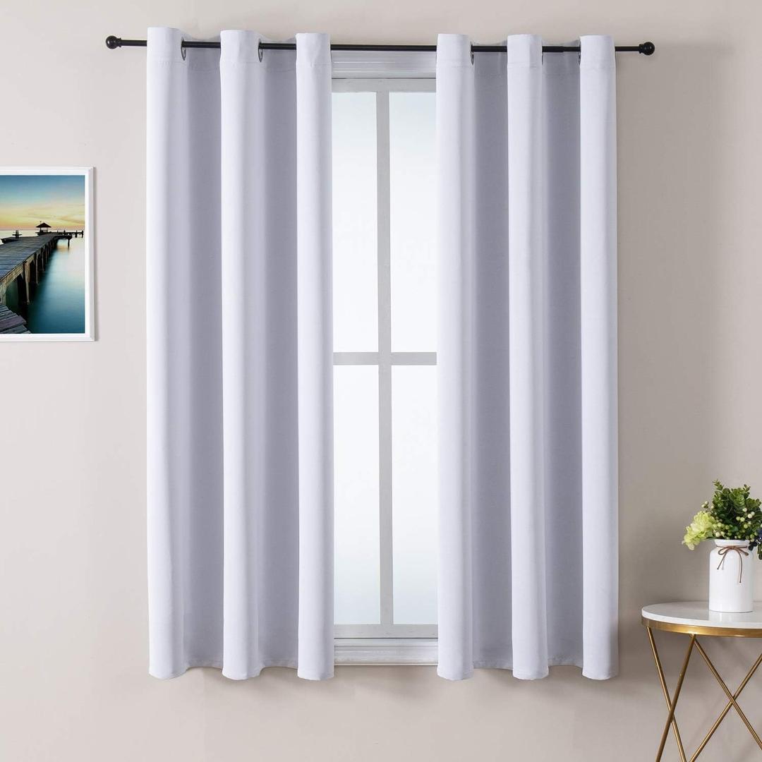 ChrisDowa Blackout Curtains 48 inches Long for Bedroom - 2 Panels Set Grommet Thermal Insulated Room Darkening Curtains for Living Room (Greyish White, 42 x 48 Inch)