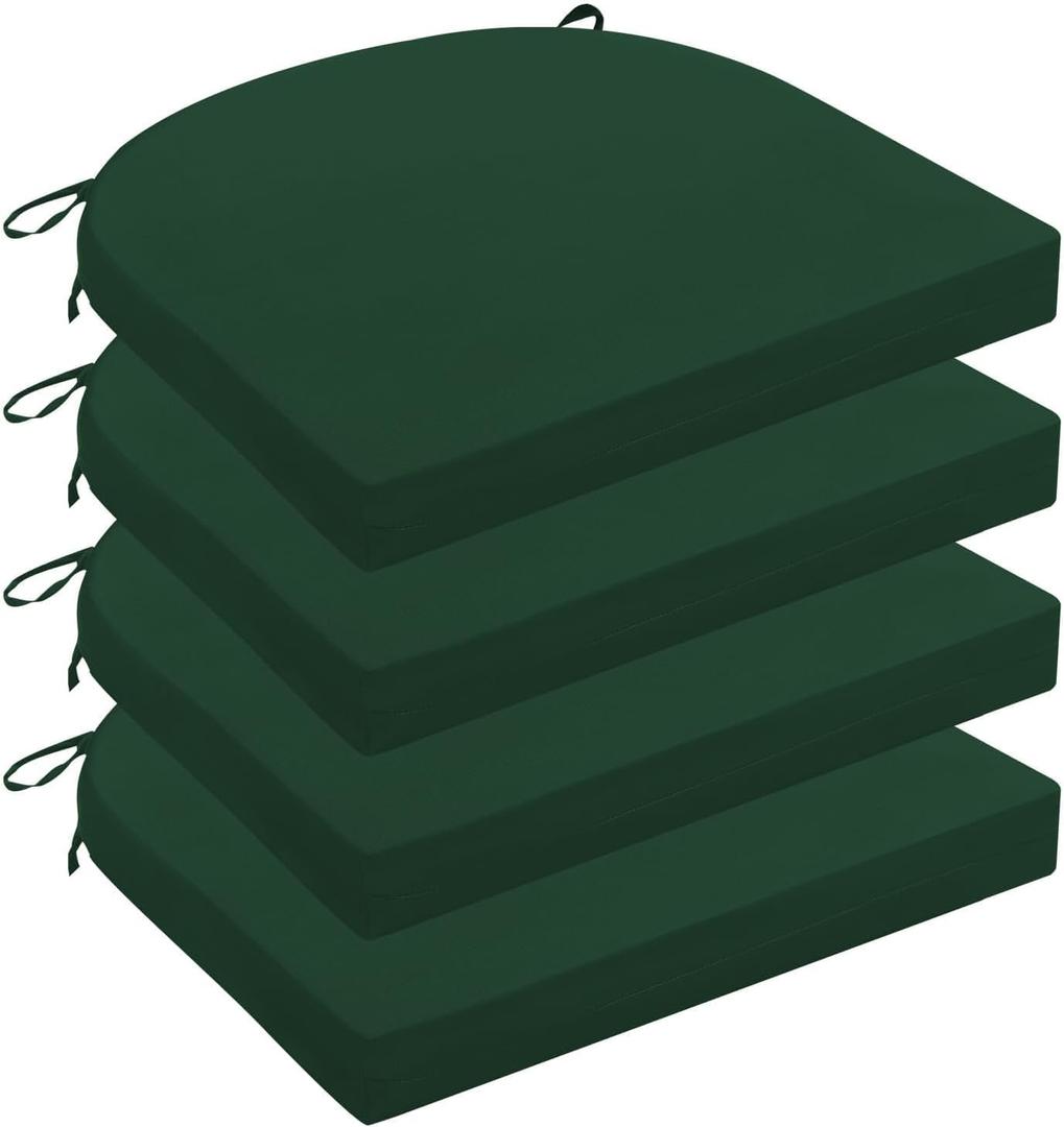 Wellsin Outdoor Chair Cushions for Patio Furniture, 3-Year Color Fastness Patio Chair Cushions Set of 4, Water Resistant Round Corner Outdoor Seat Cushions 17"X16"X2", Forest Green
