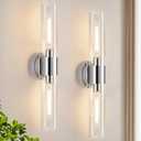Wall Sconces Set of Two, Modern Bathroom Sconces Wall Lighting with & Clear Glass Glass, Chrome Sconces Wall Decor Set of 2 for Bathroom Mirror Bedroom Living Room Hallway
