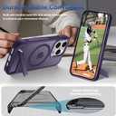 RMOCR for iPhone 15 Pro Case with Screen Protector+Lanyard Wrist Strap,Magnetic Translucent Matte Rugged Slim Phone Cover Built in Invisible Kickstand [Fit for MagSafe],Purple