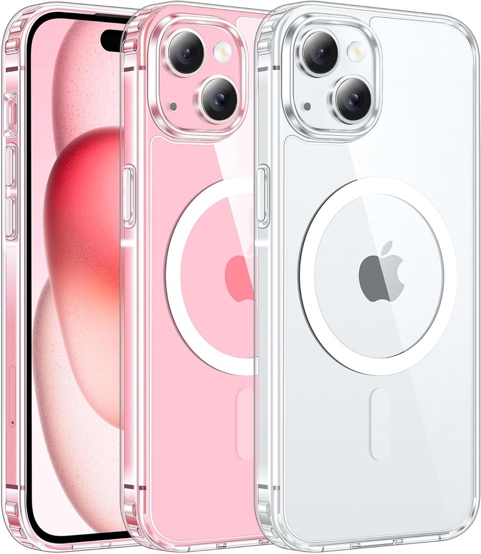 FNTCASE for iPhone 15 Plus Case: Clear Magnetic Phone Cases Compatible with Magsafe Slim Anti Yellowing Rugged Shockproof Protective Transparent Cell Phone Cover (A-Clear)