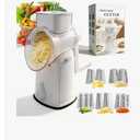 TINANA Rotary Cheese Grater with Hand Crank, Vegetable Slicer & Shredder with 3 Replaceable Blade Sets 6 Pcs, Strong Suction Base, Easy Clean, White