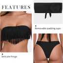 RELLECIGA Women's Bandeau Bikini Set Fringe Low Waisted Swimsuit Brazilian Two Piece Bathing Suit (S)
