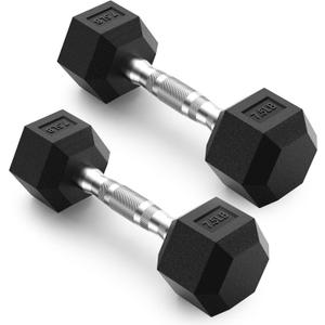 PAPABABE HEX Dumbbell Set 7.5lb 2pc, Rubber Encased Home Gym Dumbbells, Exercise & Fitness Weights Dumbbells for Women & Men, Hand Weight for Strength Training