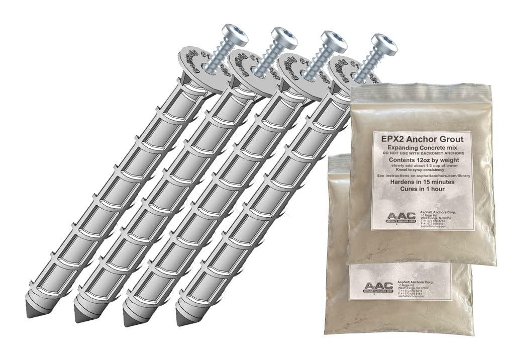 amAK-4 Asphalt Anchor & Grout Kit - Four 1200 lbs. am625 Chemical Anchors (5/8" x 6") with Two EPX2 Anchoring Cement Bags - for Installation of Bike Backs, delineators & More