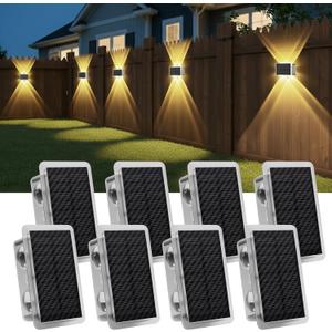 AUDLES Solar Fence Lights Outdoor, New Up Down Lighting Fence Lights Solar Powered with 3 Modes 3000K/4000K/6000K, IP65 Waterproof Solar Wall Light for Backyard Wall Pathway Deck Patio Decor - 8 Pack