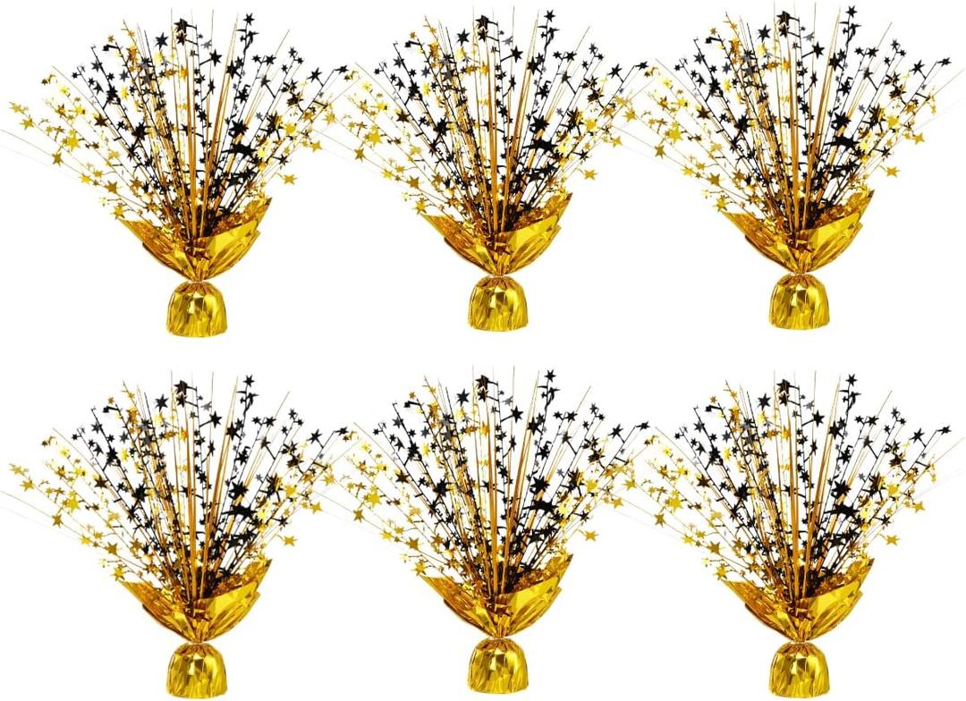 5 Pack Metallic Foil Spray Centerpiece Stars for Wedding, Birthday, Anniversary, Christmas Table Decor, Holiday Festival Baby Shower Graduation Mantle Party Decorations (Gold&Black)