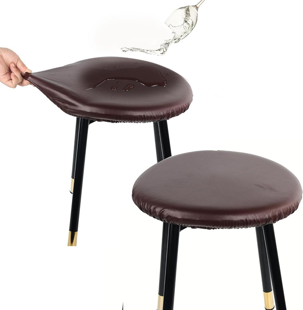 Sigmat Round Stool Covers, Stretch Waterproof 15"-20" Bar Stool Seat Cover Round Chair Covers Coffee 2 Pack