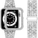 wutwuk Diamond Band with Bling Case Compatible with Apple Watch Bands for Women 41mm, Sparkly Metal Strap with Crystal Protective Bumper for iWatch Series 9 8 7, 41mm Silver