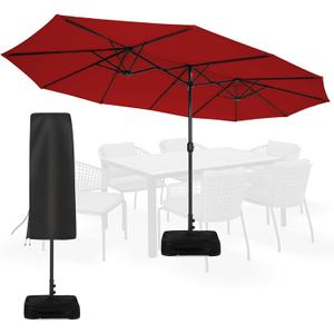 Sundale Outdoor Olefin 5-Year-Non-Fading 15 ft Patio Umbrella with Sand Bag Base and Cover, Large Outdoor Double-Sided Umbrella, Red
