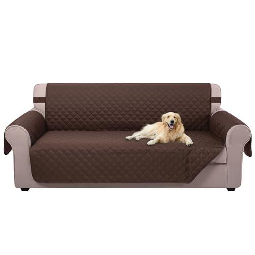 U-NICE HOME Reversible Sofa Cover Couch Cover for Dogs with Elastic Straps Water Resistant Furniture Protector for Pets Couch Cover for 3 Cushion Couch (Sofa, Chocolate/Chocolate)