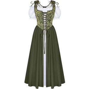 Scarlet Darkness Renaissance Costume Women Medieval Corset Dress Puff Sleeve Fairy Dress Olive Green Size 6