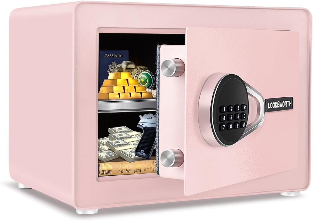 Safe for Home, 1.0 Cubic Feet Small Safe with Removable Shelf, Alarm System, Digital Electronic Security Money Box for Cash, Document, Home, Office, Hotel Use, Pink, 9.84"D x 13.78"W x 9.84"H