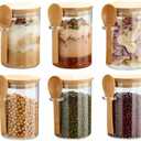 Recceng 5 Pack Glass Jars with Bamboo Lids and Spoons for Loose Leaf Tea Storage, 17 OZ Glass Overnight Oat Container with Lid and Scoop, Glass Canister Set as Tea Container for Loose Leaf Tea Holder