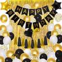 Amandir Birthday Decorations for Men Women Black and Gold Balloons Party Decorations Happy Birthday Banner Tassels Metallic Fringe Curtains 30th 40th 50th 70th Birthday Graduation Decorations Supplies