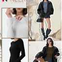 Neer 4 Pack Women's Ribbed Long Sleeve Shirts, Cotton Crew Neck Slim Fit Tops Stretch Knit Casual Base Layer Basic Tee Shirts (Black, White, Dark Khaki, Light Haze Blue)