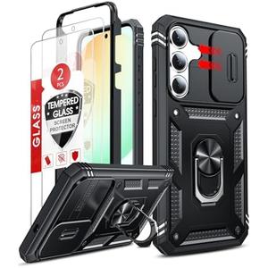LeYi for Samsung Galaxy S25-FE Case: Samsung S25FE Case with 2 PCS Screen Protector, Slide Camera Cover & Magnetic Stand, Military-Grade Active Outdoor Daily Protection Funda Samsung S 25 FE, Black