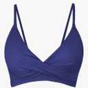 Balasami Women's Push Up Sexy V Neck Adjustable Twist Ruced Front Bikini Swimsuit Top Only, S, Navy Blue