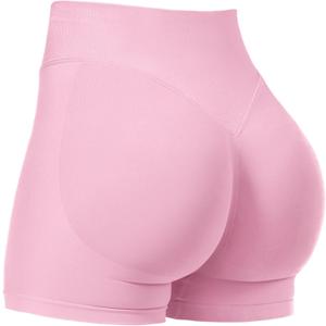 VOYJOY Women Workout Impact Shorts 2.5"/ 3.6"/ 4.5"/ 6" Scrunch Butt Lifting Gym Seamless Booty Biker Shorts (Large, Pink)