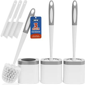 Toilet Brush, 3 Pack Toilet Brush and Holder Set Bathroom Accessories, Toilet Bowl Brush and Holder with 3 Crevice Brush for Bathroom, Toilet Scrubber Brush (White)