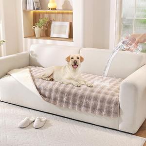 Waterproof Dog Bed Cover Non Slip Couch Covers for Dogs Washable Soft Faux Fur Sofa Cover Couch Covers for 3 Cushion Couch Sofa Pet Friendly (Khaki)