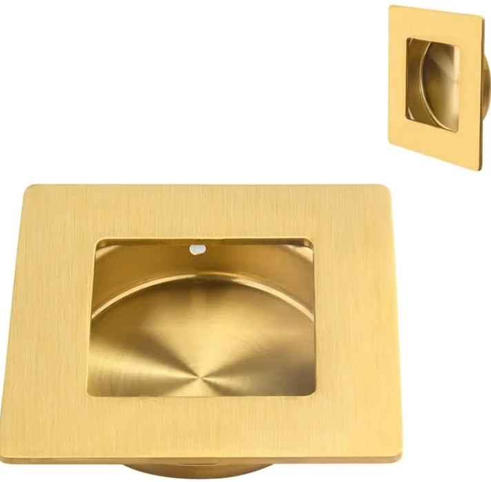 Homotek Recessed Sliding Closet Door Finger Pulls, 23/4 Inch Square, 21/8 Inch Diameter, Stainless Steel, Flush Handles for Pocket, Bypass, Barn Door Drawer Pulls (Brushed Gold, 2 Pack)