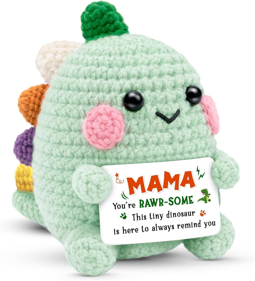 2 x KILYHOME Gifts for Mom from Daughter Son Husband – Cute Dinosaur Crochet Plush for Mama, Funny “Mama You’re RAWR-Some” Gift, Handmade Birthday Gift for New Mom, Small Desk Decor Keepsake