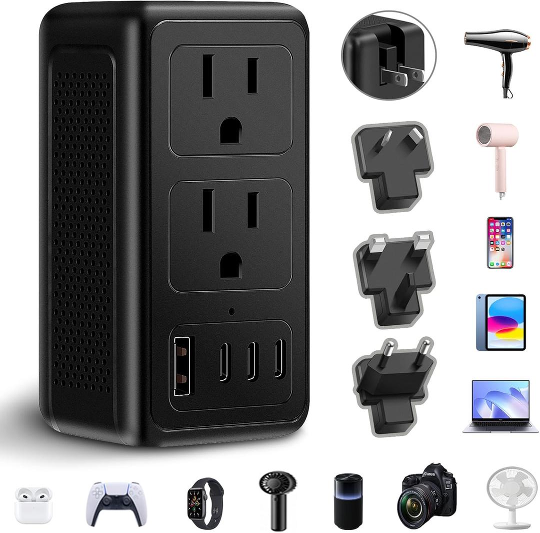 Upgraded 2000W 220V to 110V Voltage Converter US to Europe, Power Converter European Travel Converter for Hair Dryer, Power Converter Adapter Combo with 1 USB A 3 Type C for 160 Countries (1U3C)