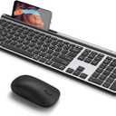 CHESONA Wireless Keyboard and Mouse Combo, Wireless Rechargeable Full Size Mulit-Device (BT 5.0+3.0+2.4G) Keyboard Mouse Combo for Mac OS/iOS/Windows/Android (Silver Black)