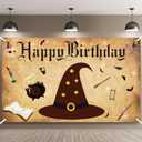Magic Wizard Happy Birthday Party Supplies Magical Wizard Banner Backdrop Hat Party Background Photo Booth for Boys Girls Birthday School Wall Decoration, 6 x 3.6 Feet