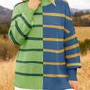 ZESICA Women's Fall 2025 Oversized Sweaters Long Sleeve Color Block Mock Neck Side Slit Comfy Loose Knitted Pullover Tops, Grass Green, Medium