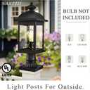 Outdoor Post Lights 21 Inch Height Large Size Lamp Post Outdoor Lighting Black Porch Lights Outdoor Pillar Lantern with Water Ripple Glass for Garden Backyard Walkway and Pathway, 21.2 inch