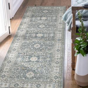 jinchan Runner Rug 3x7 Washable Hallway Rug Distressed Gray Multi Vintage Floral Runner Kitchen Floor Cover Indoor Mat Retro Entryway Living Room Bedroom Office Farmhouse Grey