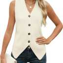 Rapbin Women's Sweater Vest Button Down Sleeveless V Neck Tank Tops 2024 Fashion Trendy (Medium, Apricot)