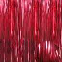 GOER 3.2 ft x 9.8 ft Metallic Tinsel Foil Fringe Curtains Party Photo Backdrop Party Streamers for Birthday, Graduation, New Year Eve Decorations Wedding Decor (4 Pcs, Burgundy)