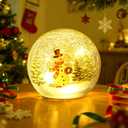 Christmas Decorations Indoor, Snowman Trees Decor Crackle Glass Ball with LED Lights for Home Decor,Home Table Mantel Decor for Christmas Festival, Battery Powered, 4.7"/12cm