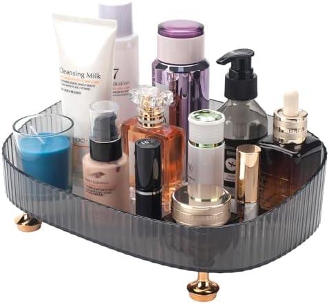 Makeup Perfume Organizer, Bathroom Vanity Tray, Decorative Dresser Tray, Bathroom Countertop Organizer Tray for Cosmetics, Skincare Products, Grey
