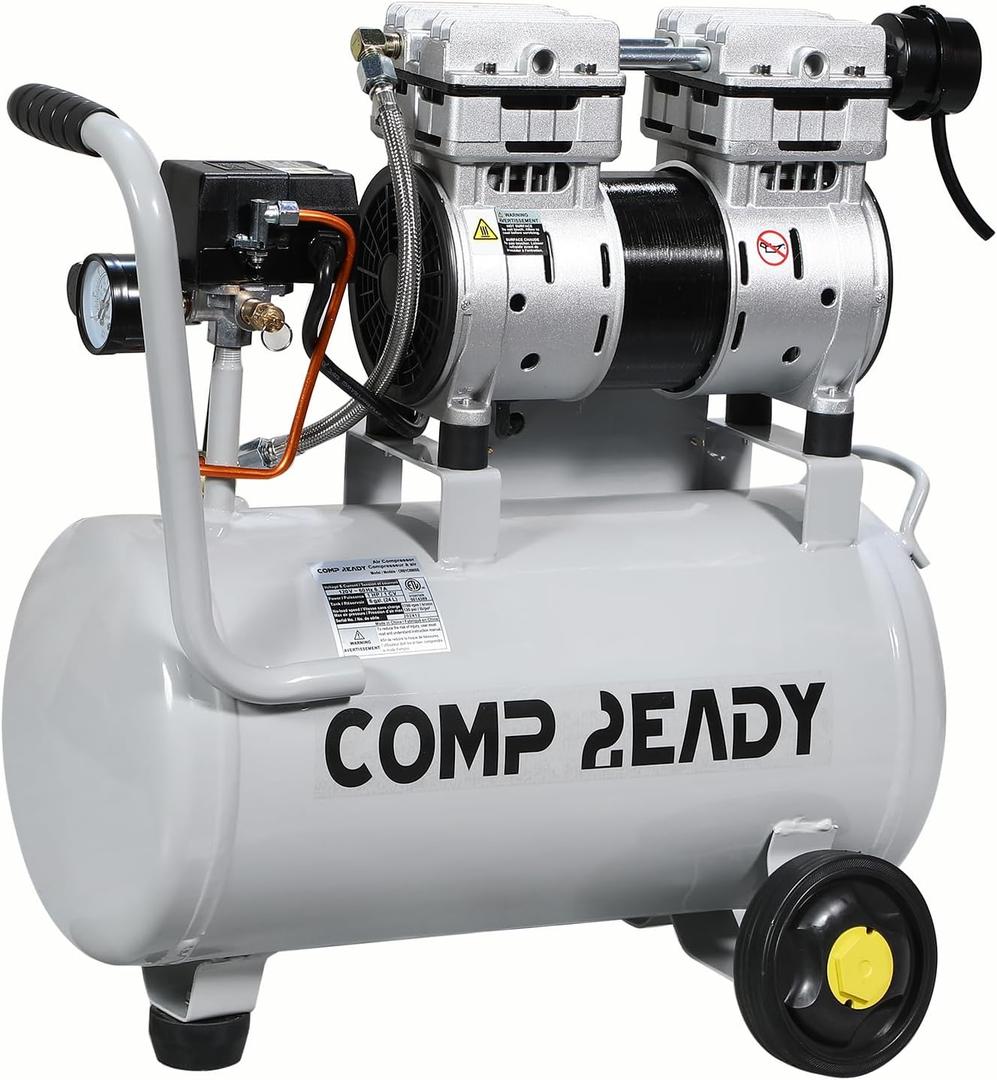 6 Gallon Portable Air Compressor 1HP 2.5 CFM@90PSI 60dB Ultra Quiet Oil Free Air Compressor Ideal for Tire Inflation Pneumatic Tool Spray Painting (Classic Configuration)