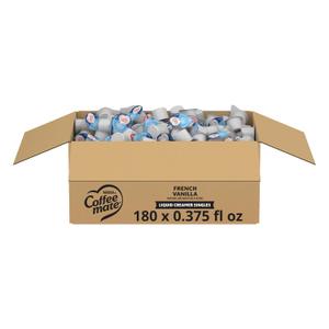 Nestle Coffee mate Coffee Creamer, French Vanilla, Liquid Creamer Singles, Non Dairy, No Refrigeration, 0.375 fl oz Tubs (Pack of 180) (EXP 02/01/26)