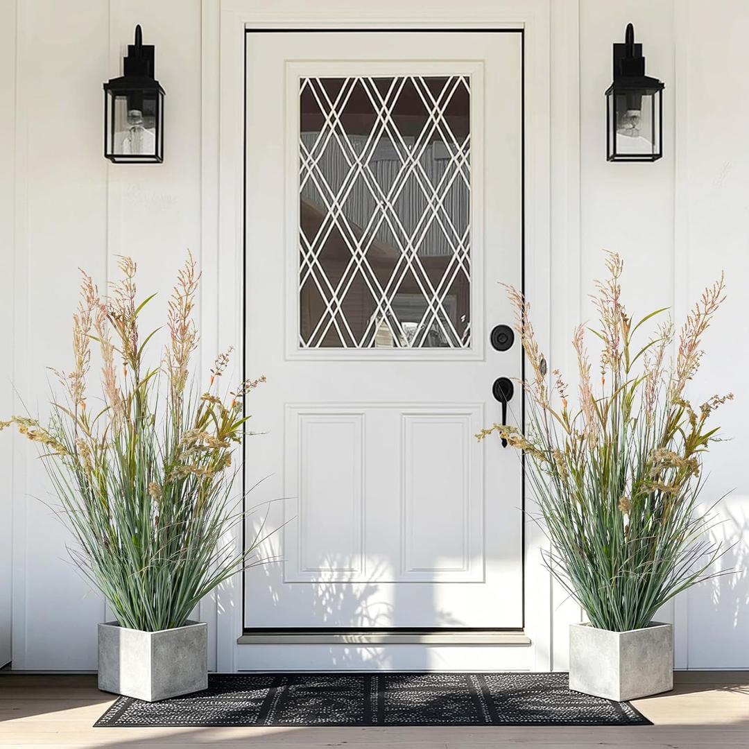 2 Pack Fake Grass Faux Plastic plantas Synthetic Pampas Grass Indoor Outdoor Realistic Floor Plants Artificial Cattail Reed Grass for Home Office Wedding Patio Front Decor Housewarming Gift