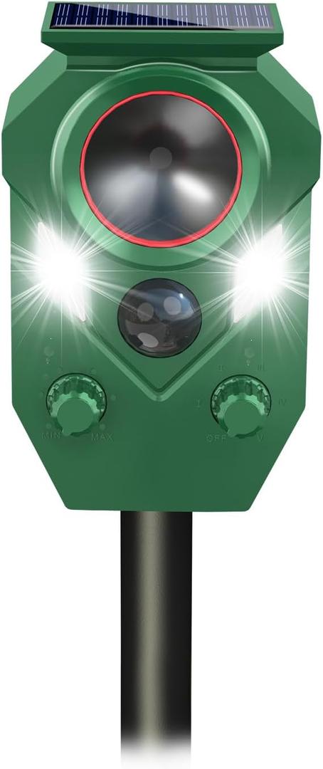 Solar Animal Repellent,Ultrasonic Cat Repellent Outdoor with Motion Sensor,Waterproof Deer Repellent with Flahing Light Defender Mouse,Squirrel,Raccoon,Skunk,Rabbit,Dog for Yard Farm Garden-2 Pack