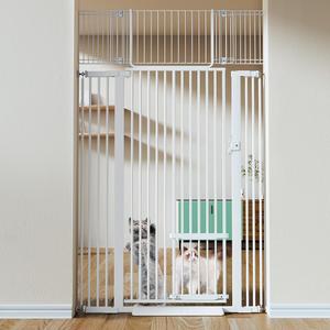 COMOMY 71" Extra Tall Pet Gate for Cats, 29.5-40.6" Extra Wide with Adjustable Cat Door, Pressure Mounted Easy Walk Through Gate with Door for Stairs, Doorways, Kitchen (White)