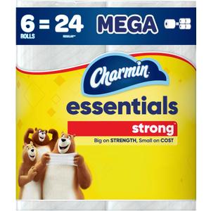 Charmin Essentials Strong Toilet Paper 6 Mega Rolls, 429 sheets per roll