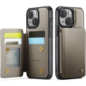 Vinich for iPhone 15 Wallet Case with Card Holder, RFID Blocking Credit Slots Kickstand Shockproof Phone Cover for Women Men, Gray